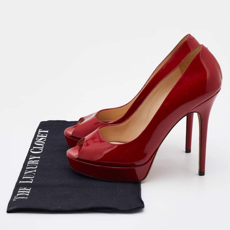 Pre Owned Jimmy Choo Red Patent Leather Luna Pumps Size 38.5