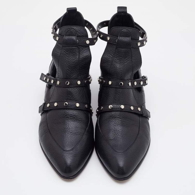 Pre Owned Jimmy Choo Black Leather Studded Detail Ankle Boots Size 36