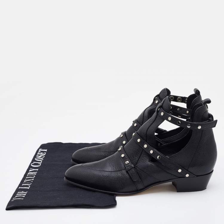 Pre Owned Jimmy Choo Black Leather Studded Detail Ankle Boots Size 36