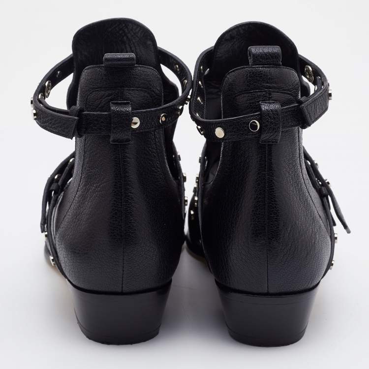 Pre Owned Jimmy Choo Black Leather Studded Detail Ankle Boots Size 36