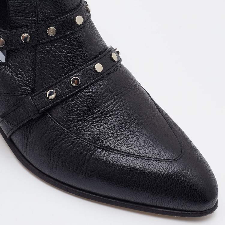 Pre Owned Jimmy Choo Black Leather Studded Detail Ankle Boots Size 36
