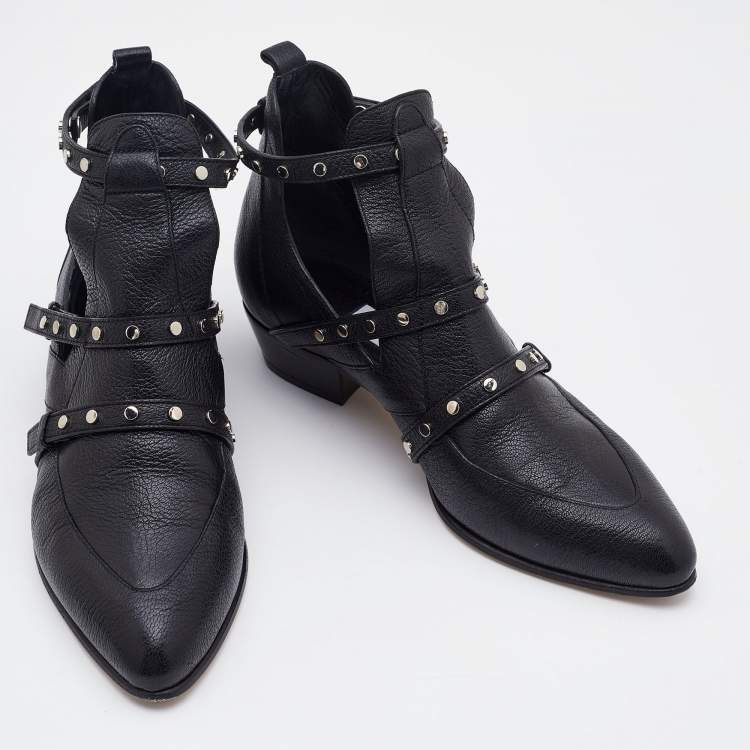 Pre Owned Jimmy Choo Black Leather Studded Detail Ankle Boots Size 36
