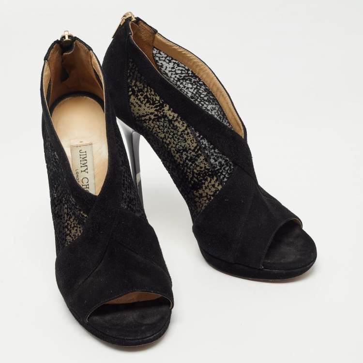 Pre Owned Jimmy Choo Black Mesh and Suede Open Toe Ankle Boots Size 40 