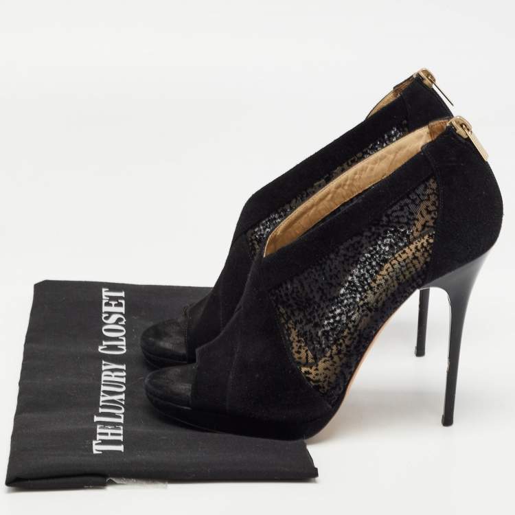 Pre Owned Jimmy Choo Black Mesh and Suede Open Toe Ankle Boots Size 40 