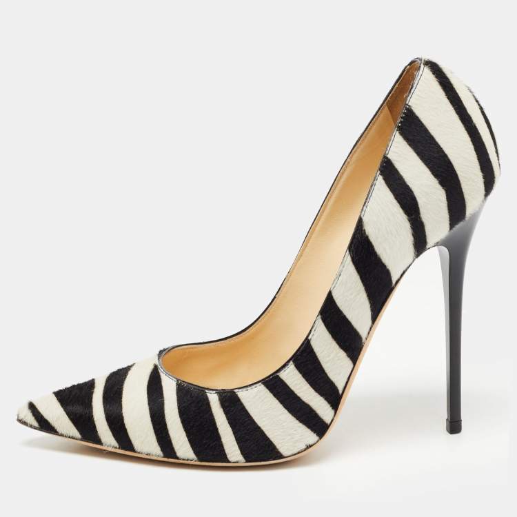 Pre Owned Jimmy Choo Dark Brown/White Zebra Print Calf Hair Pumps Size 37.5