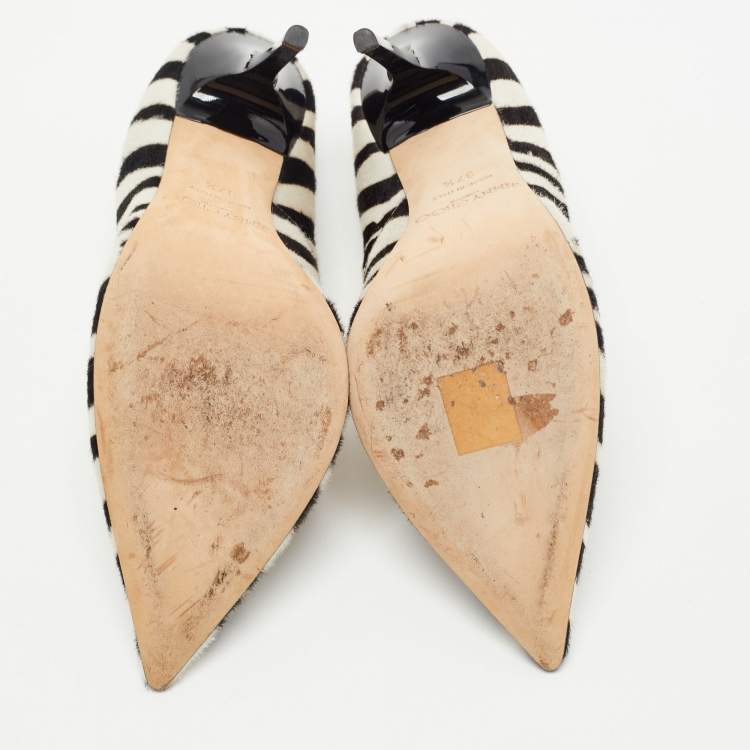 Pre Owned Jimmy Choo Dark Brown/White Zebra Print Calf Hair Pumps Size 37.5