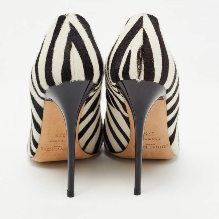 Pre Owned Jimmy Choo Dark Brown/White Zebra Print Calf Hair Pumps Size 37.5