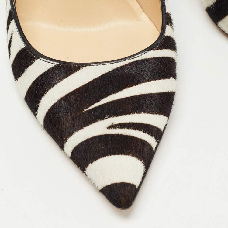 Pre Owned Jimmy Choo Dark Brown/White Zebra Print Calf Hair Pumps Size 37.5