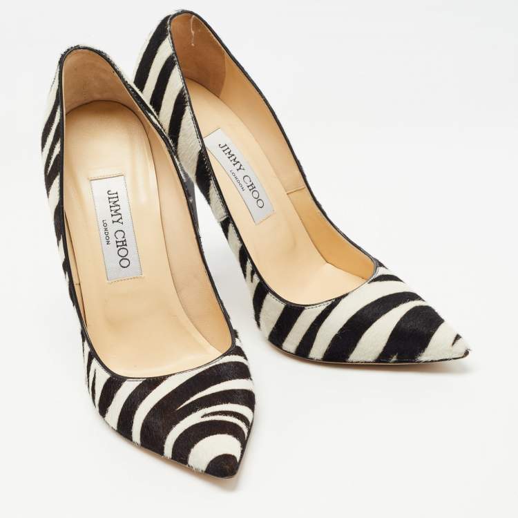 Pre Owned Jimmy Choo Dark Brown/White Zebra Print Calf Hair Pumps Size 37.5