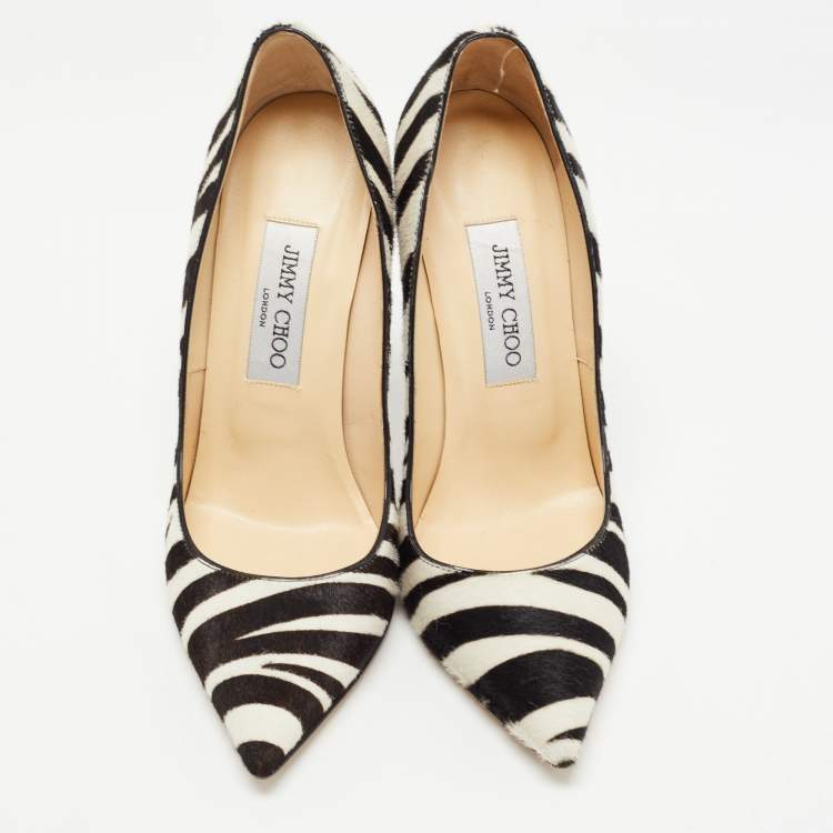 Pre Owned Jimmy Choo Dark Brown/White Zebra Print Calf Hair Pumps Size 37.5