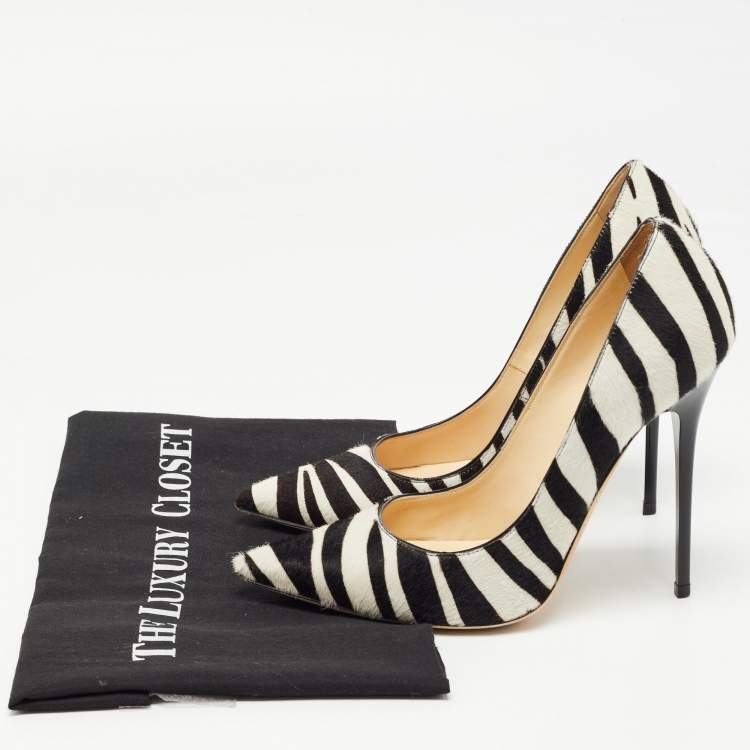 Pre Owned Jimmy Choo Dark Brown/White Zebra Print Calf Hair Pumps Size 37.5