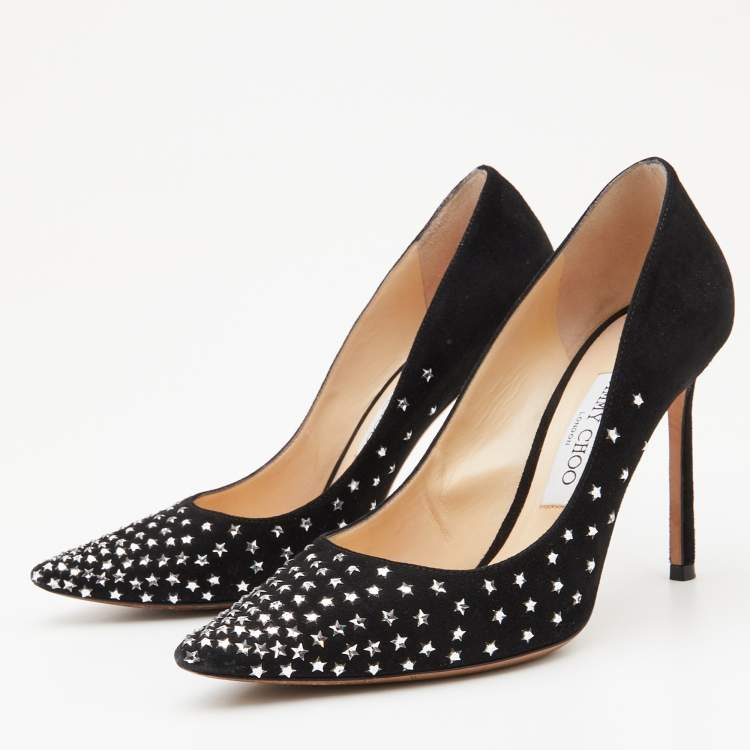 Jimmy Choo Black Suede Romy Crystal Embellished Pointed Toe Pumps