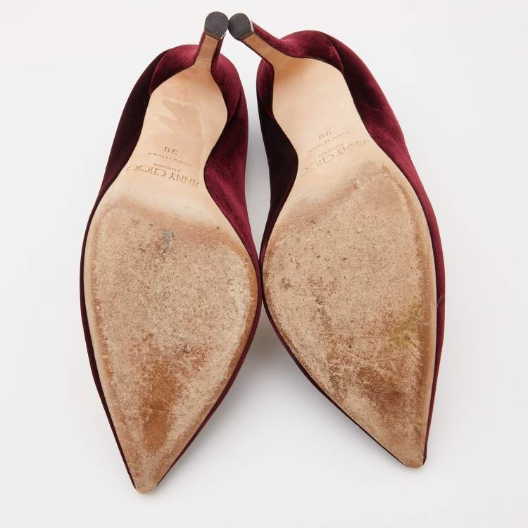 مملوكة مسبقًا Jimmy Choo Burgundy Velvet Manda Crystal Embellished Pointed Toe Pumps Size 38