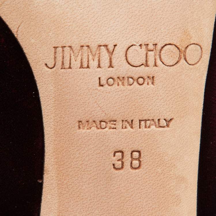 مملوكة مسبقًا Jimmy Choo Burgundy Velvet Manda Crystal Embellished Pointed Toe Pumps Size 38