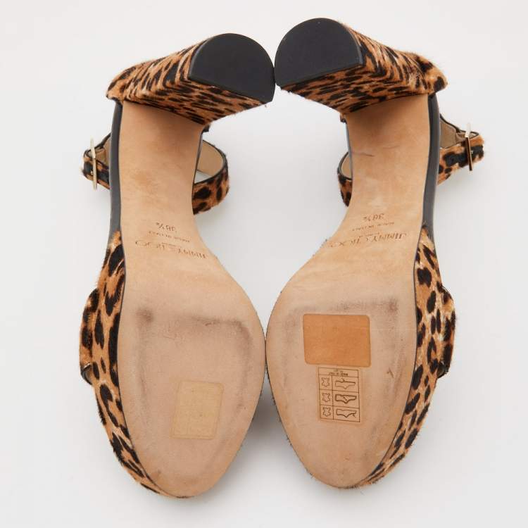 Pre Owned Jimmy Choo Two Tone Leopard Print Calf Holly Sandals Size 38.5