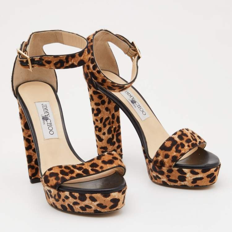 Pre Owned Jimmy Choo Two Tone Leopard Print Calf Holly Sandals Size 38.5