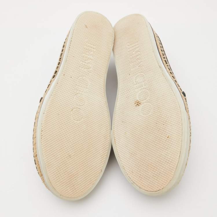 Pre Owned Jimmy Choo Black/Gold Suede Dawn Espadrille Sneakers Size 38.5