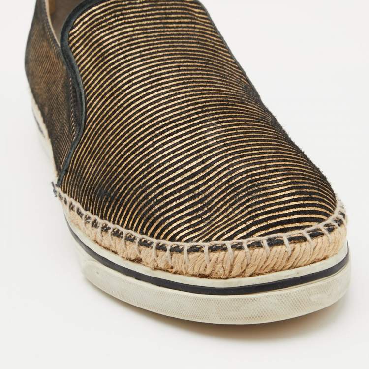 Pre Owned Jimmy Choo Black/Gold Suede Dawn Espadrille Sneakers Size 38.5