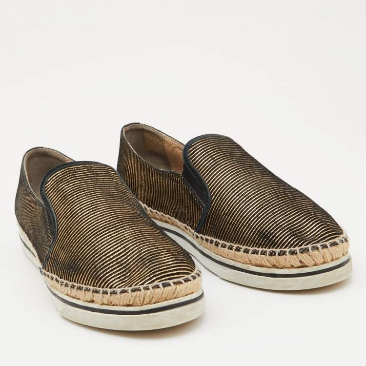 Pre Owned Jimmy Choo Black/Gold Suede Dawn Espadrille Sneakers Size 38.5