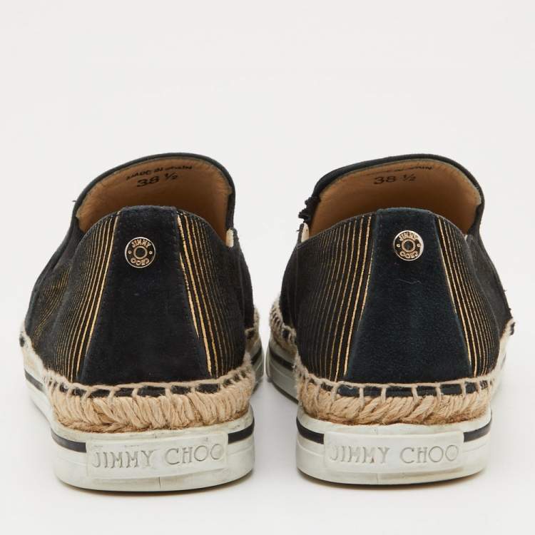 Pre Owned Jimmy Choo Black/Gold Suede Dawn Espadrille Sneakers Size 38.5