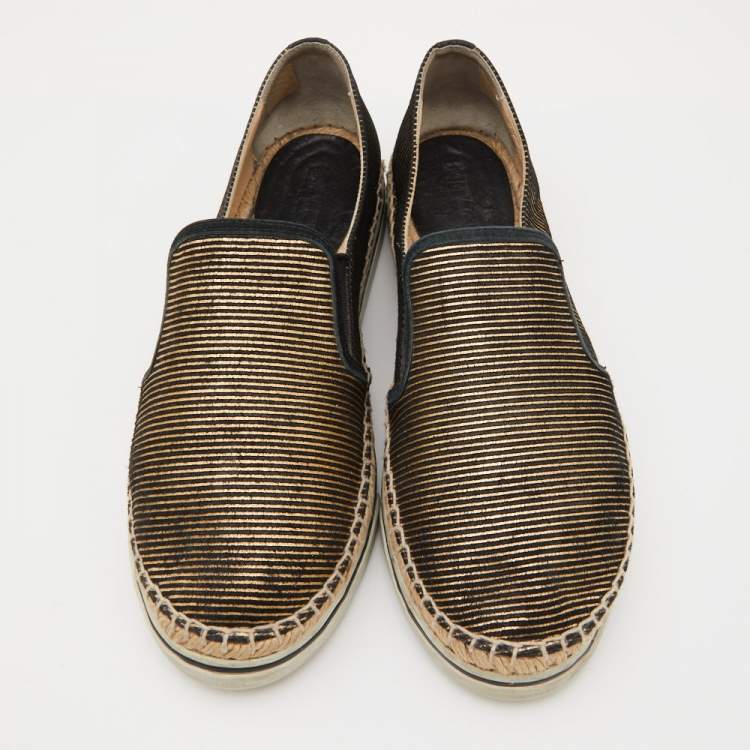 Pre Owned Jimmy Choo Black/Gold Suede Dawn Espadrille Sneakers Size 38.5