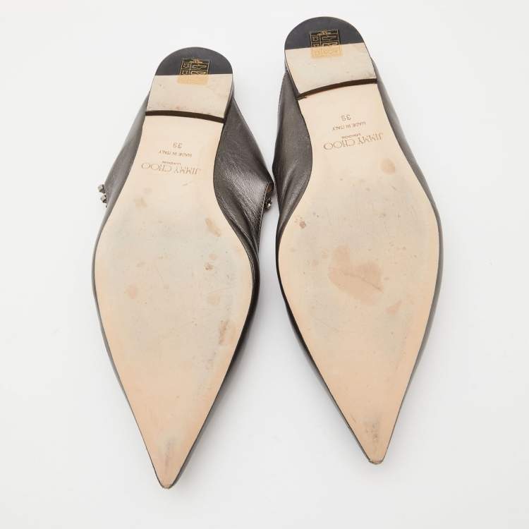 Pre Owned Jimmy Choo Metallic Leather Pointed Toe Mules Size 39