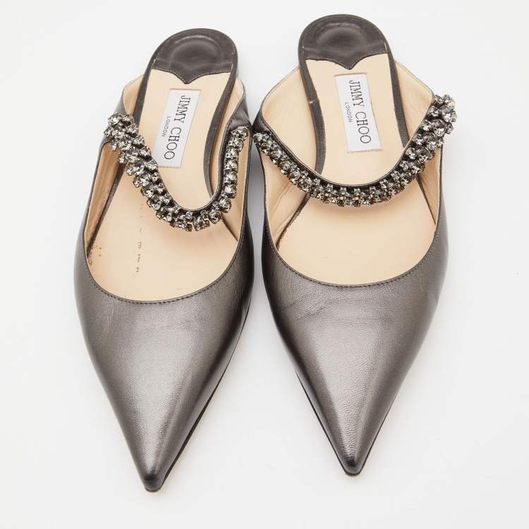 Pre Owned Jimmy Choo Metallic Leather Pointed Toe Mules Size 39
