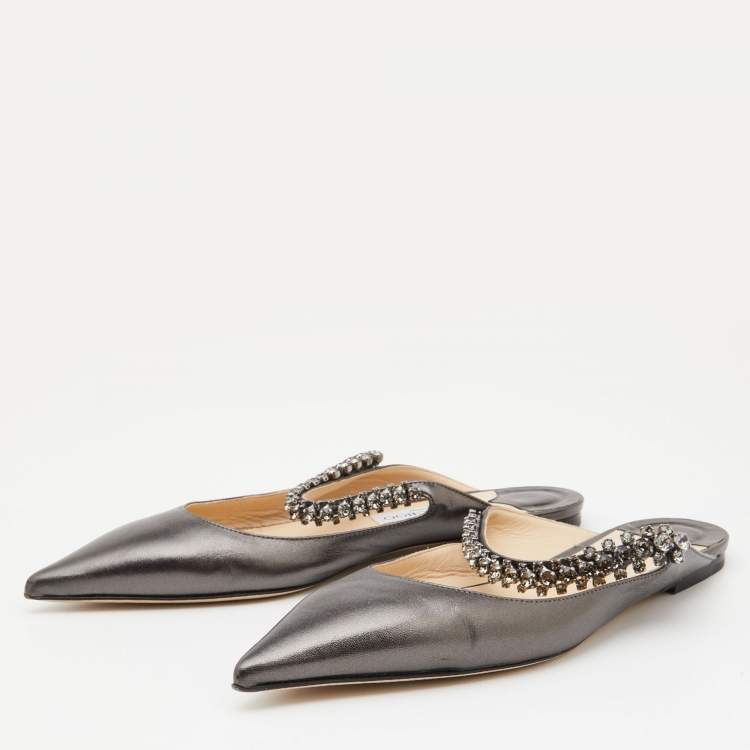 Pre Owned Jimmy Choo Metallic Leather Pointed Toe Mules Size 39