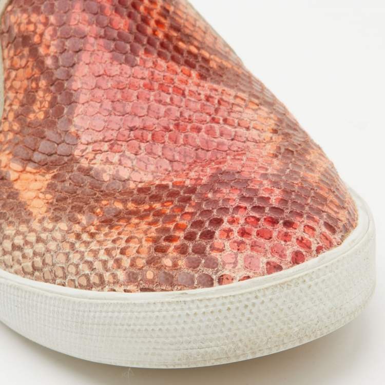 Pre Owned Jimmy Choo Brown Snakeskin Embossed Brooklyn Slip On Sneakers Size 37.5