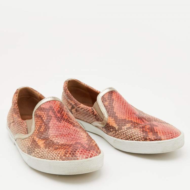 Pre Owned Jimmy Choo Brown Snakeskin Embossed Brooklyn Slip On Sneakers Size 37.5