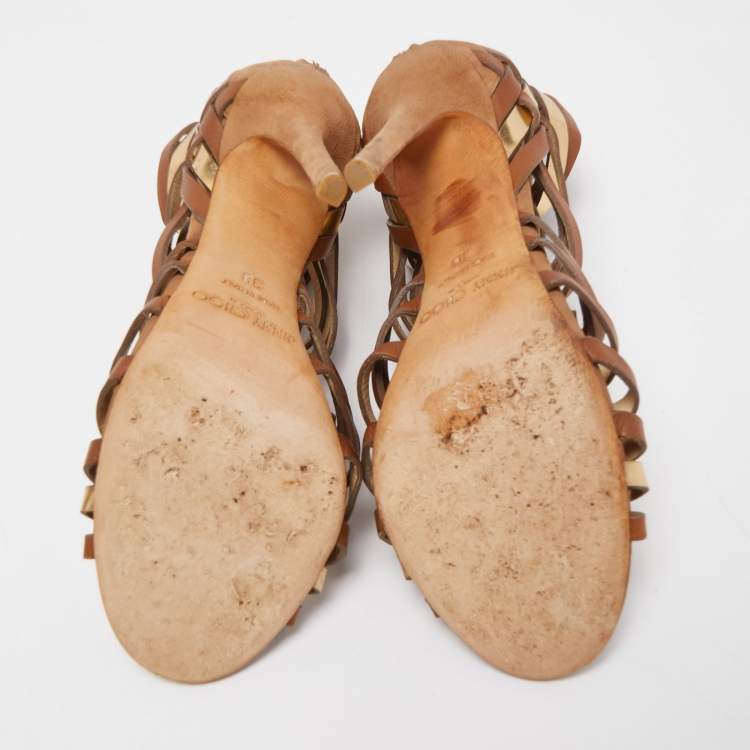Pre Owned Jimmy Choo Brown Suede and Leather Strappy Open Toe Sandals Size 38