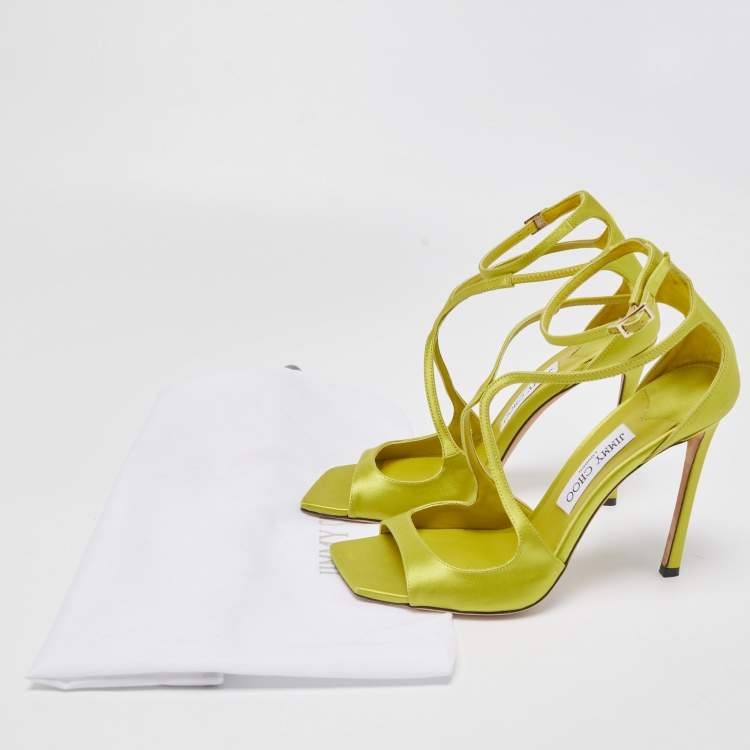 Pre Owned Jimmy Choo Green Satin Ankle Strap Sandals Size 39