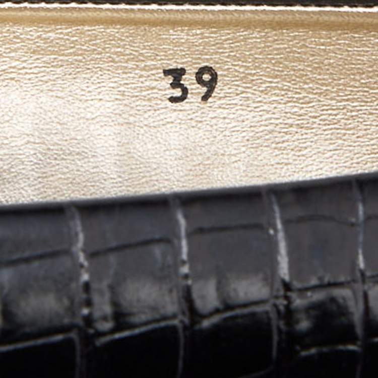 Pre Owned Jimmy Choo Black Croc Embossed Leather Morse Ballet Flats Size 39