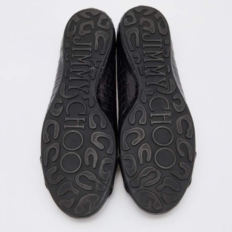 Pre Owned Jimmy Choo Black Croc Embossed Leather Morse Ballet Flats Size 39