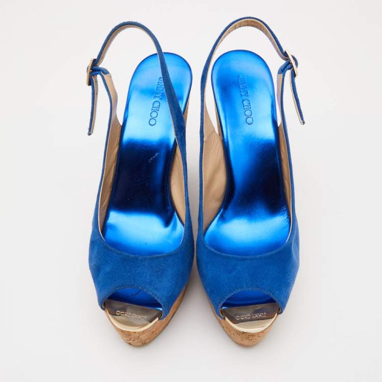 Pre Owned Jimmy Choo Blue Suede Prova Wedge Sandals Size 40  