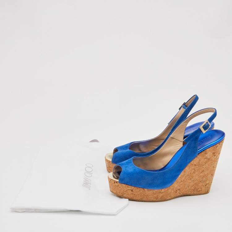 Pre Owned Jimmy Choo Blue Suede Prova Wedge Sandals Size 40  