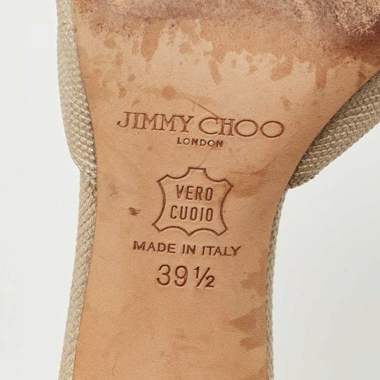 Pre Owned Jimmy Choo Metallic Gold Leather Crystal Embellished Slides Size 39.5