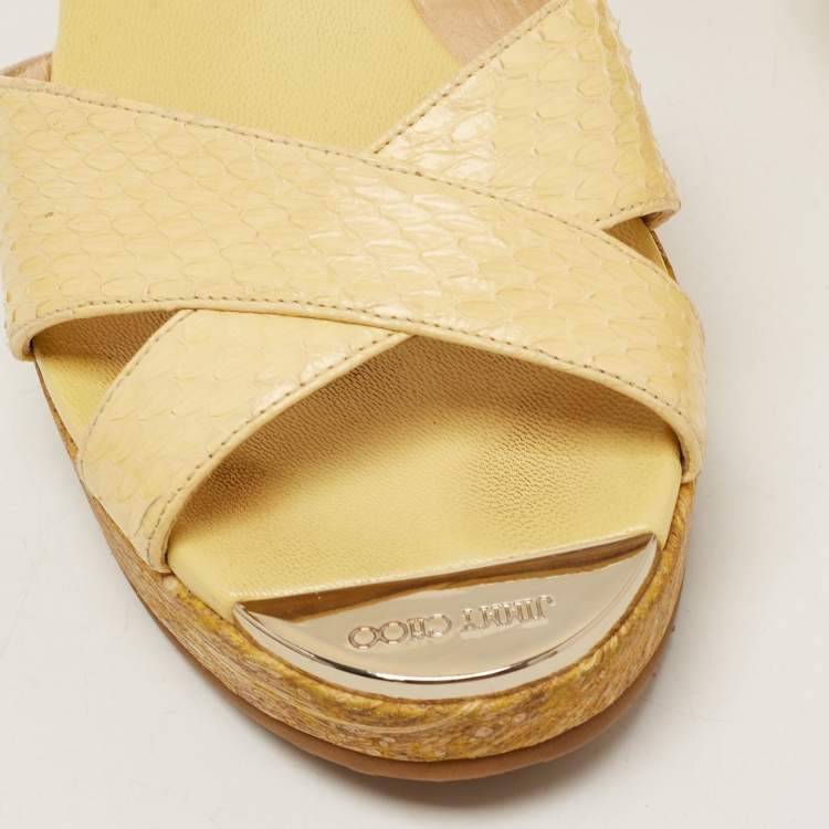 Pre Owned Jimmy Choo Yellow Python Leather Prima Sandals Size 38