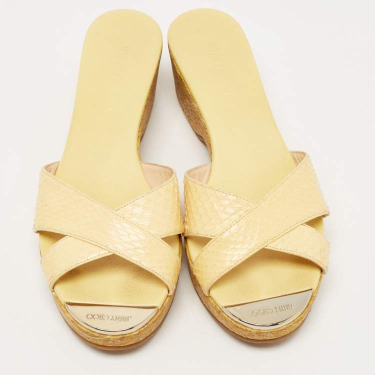 Pre Owned Jimmy Choo Yellow Python Leather Prima Sandals Size 38