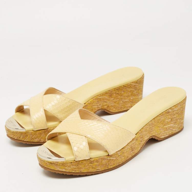 Pre Owned Jimmy Choo Yellow Python Leather Prima Sandals Size 38