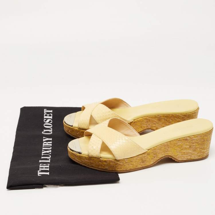 Pre Owned Jimmy Choo Yellow Python Leather Prima Sandals Size 38