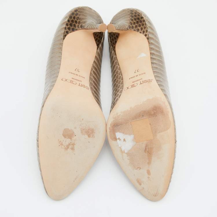 Pre Owned Jimmy Choo Grey Water Snake Leather Gilbert Pumps Size 37