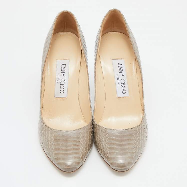 Pre Owned Jimmy Choo Grey Water Snake Leather Gilbert Pumps Size 37
