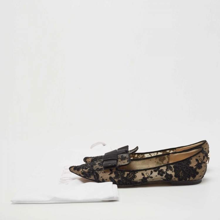Pre Owned Jimmy Choo Black Lace Gala Ballet Flats Size 37 