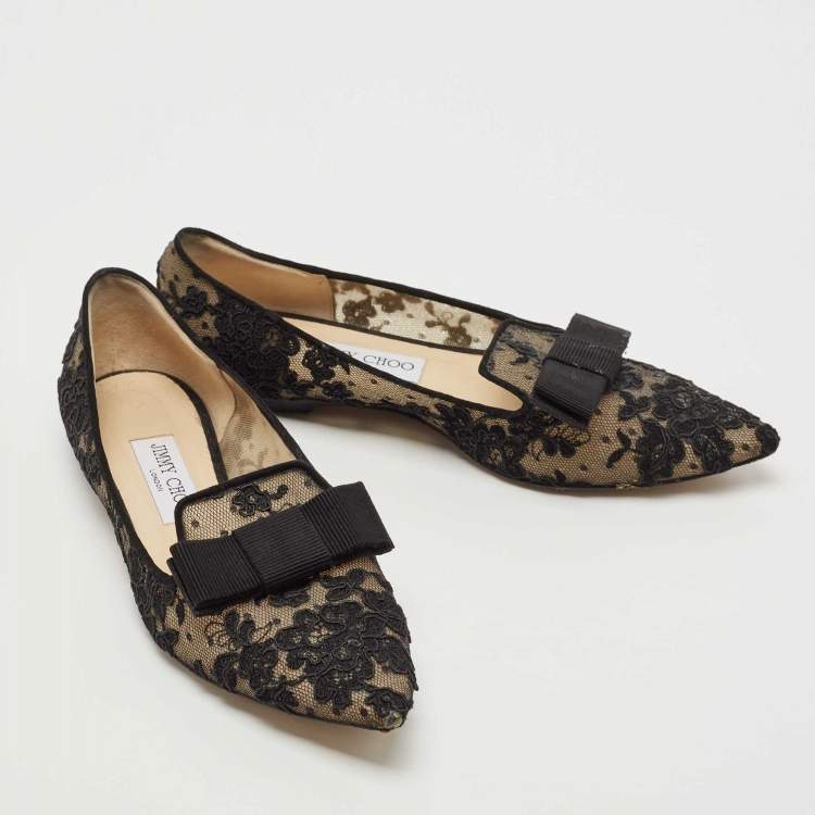 Pre Owned Jimmy Choo Black Lace Gala Ballet Flats Size 37 