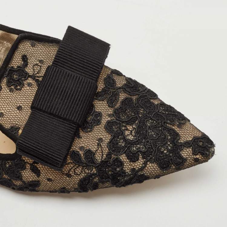 Pre Owned Jimmy Choo Black Lace Gala Ballet Flats Size 37 