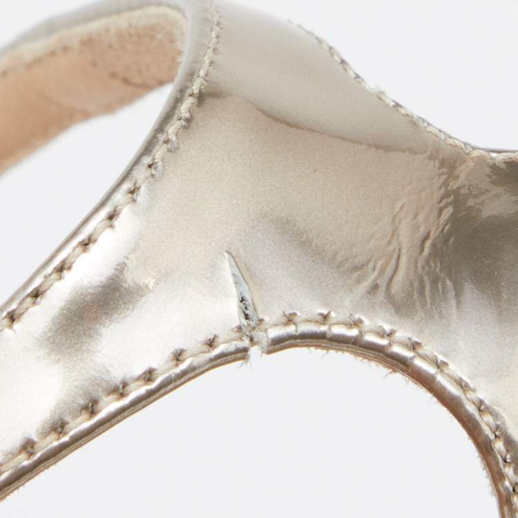 Pre Owned Jimmy Choo Gold Patent Leather Ankle Strap Open Toe Sandals Size 39