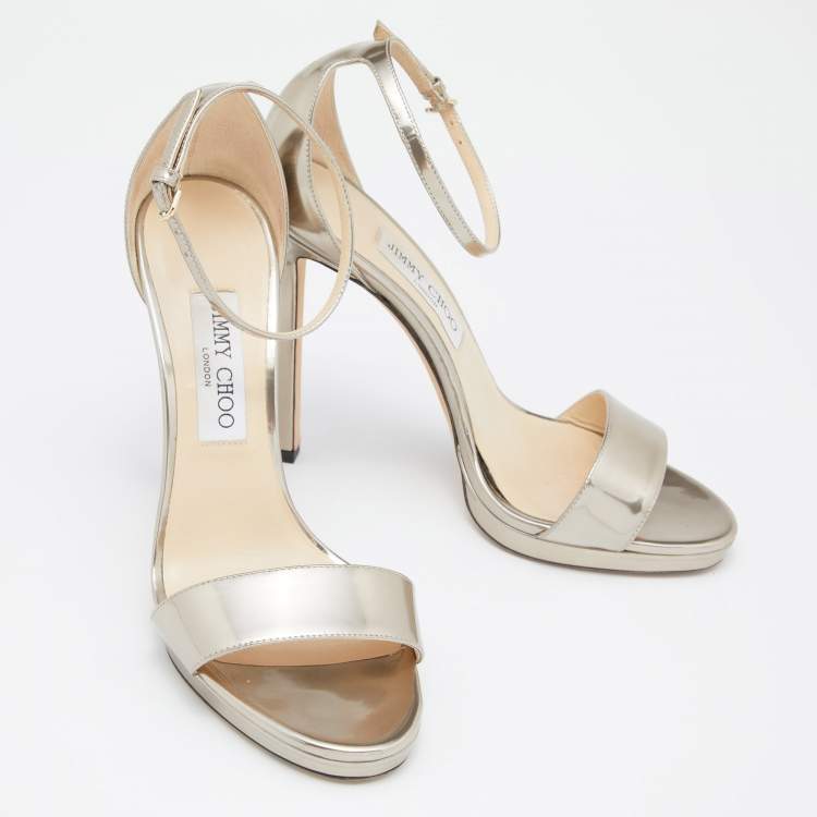 Pre Owned Jimmy Choo Gold Patent Leather Ankle Strap Open Toe Sandals Size 39