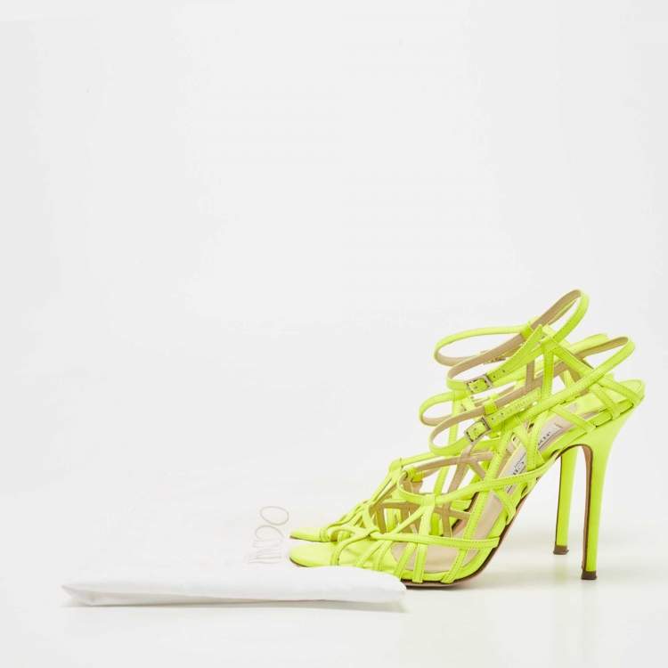 Pre Owned Jimmy Choo Neon Green Leather Strappy Sandals Size 39 