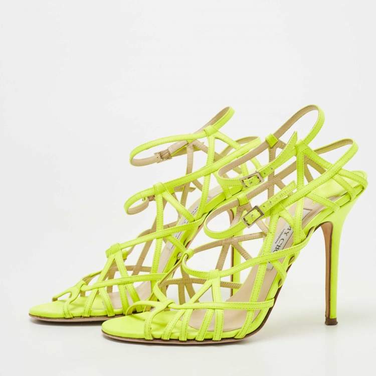 Pre Owned Jimmy Choo Neon Green Leather Strappy Sandals Size 39 